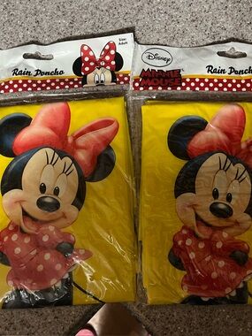 Disney Yellow Minnie Mouse adult  Rain Ponchos with Red Bow set of 2. Vinyl